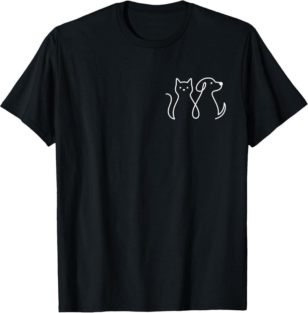 Cat and Dog Pocket Animal Lover Funny Pet Cute Cat Dog Art T-Shirt