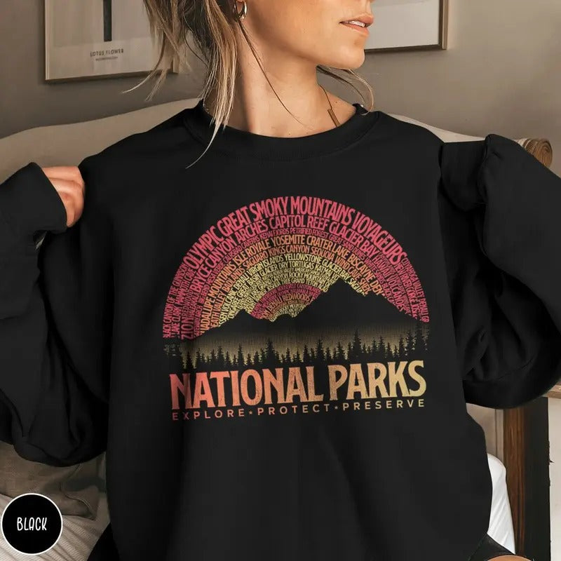 63 National Parks Sunset Tshirt Sweatshirt Hoodie, Usaa National Parks Gift, Granola Girl Gift, Camping Lover Sweatshirt,...