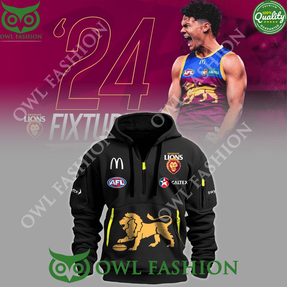 AFL Brisbane Lions 24 Fixture Half Zip Hoodie Limited 2024