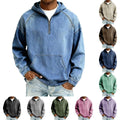 Men's Denim Half-Zip Hoodie Spring Autumn Zipper Sweatshirt