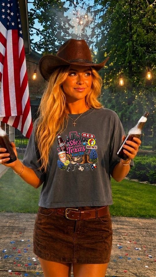She's From Texas Boxy Tee, Retro Western Longhorn Shirt