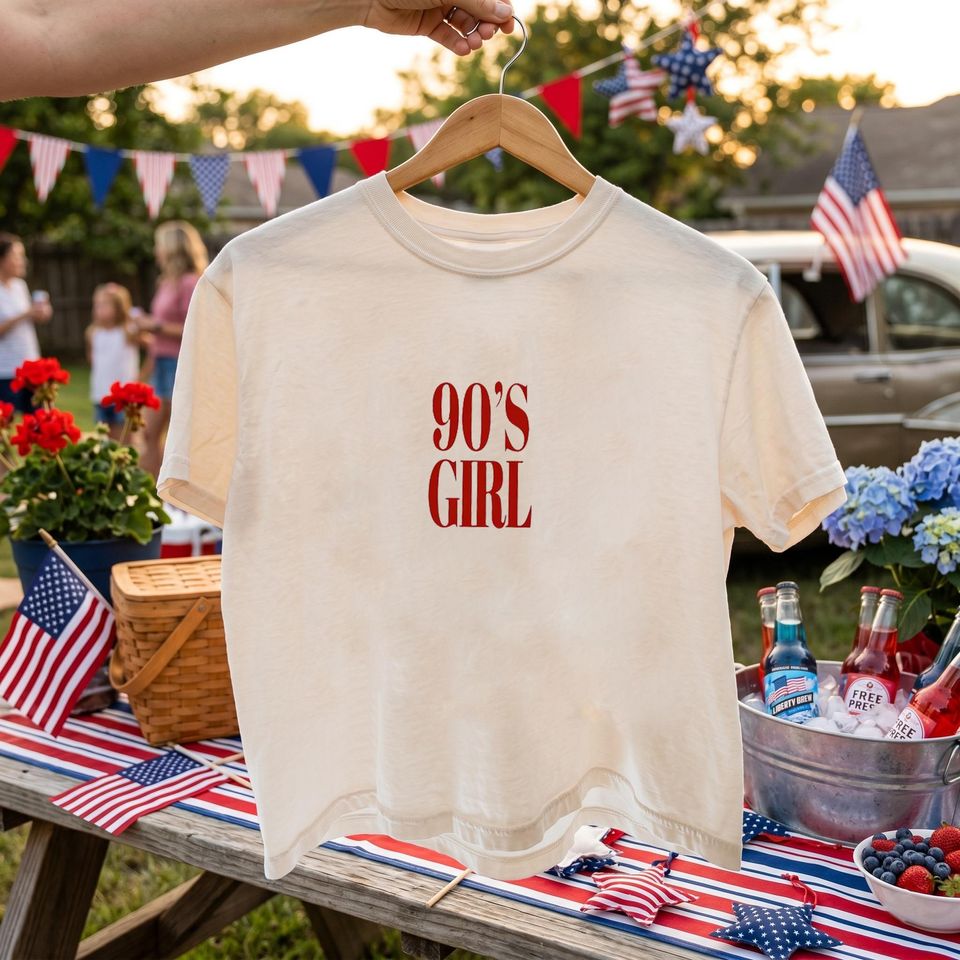 90s Girl Boxy Tee, 4 of July Preppy y2k Aesthetic Top