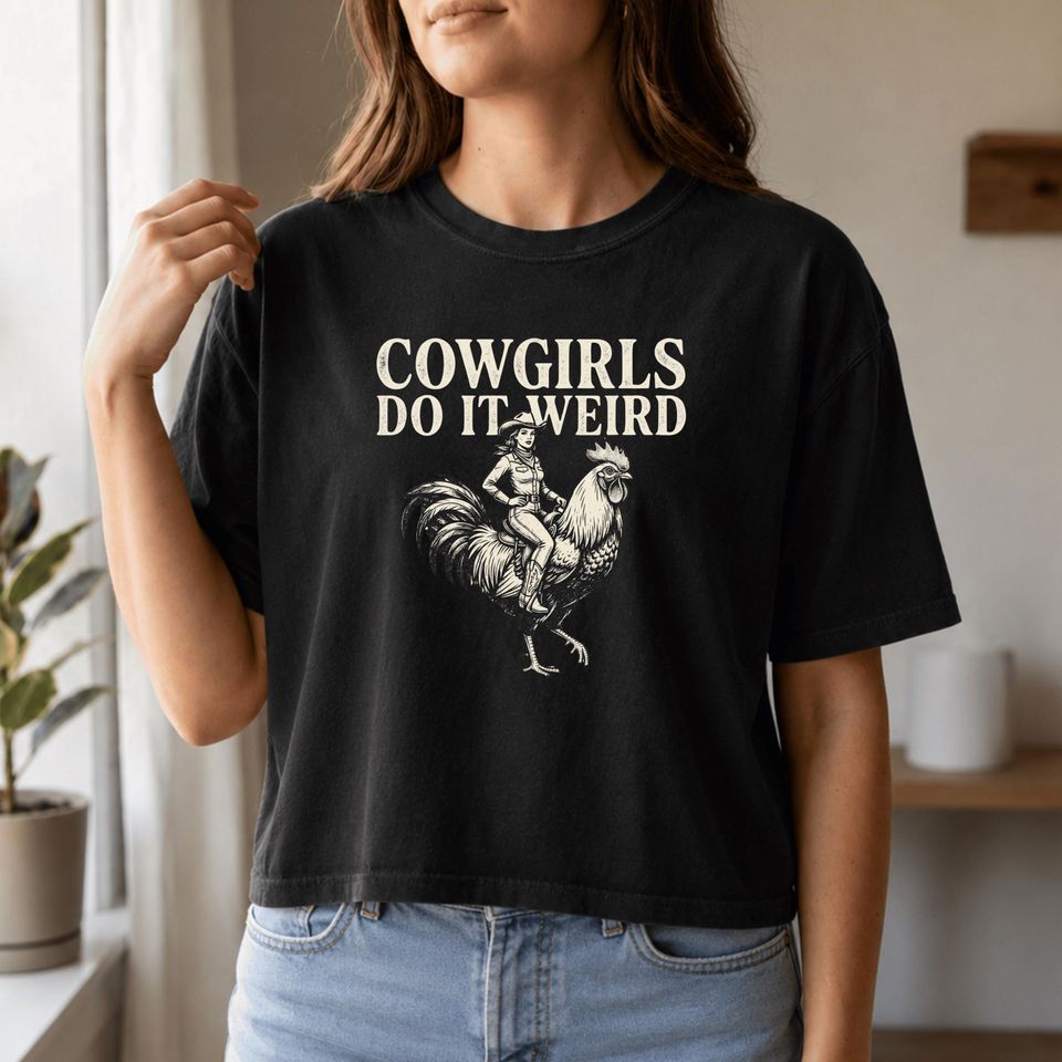 Cowgirls Do It Weird Rooster Riding Design Women's Boxy Tee