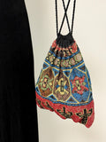 Antique beaded purse, beaded drawstring pouch, Art Nouveau Micro beaded bag, geometric pattern evening bag