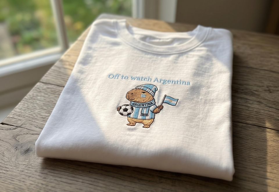 Embroidery Argentina Soccer T-Shirt - Off to Watch Argentina T-Shirt