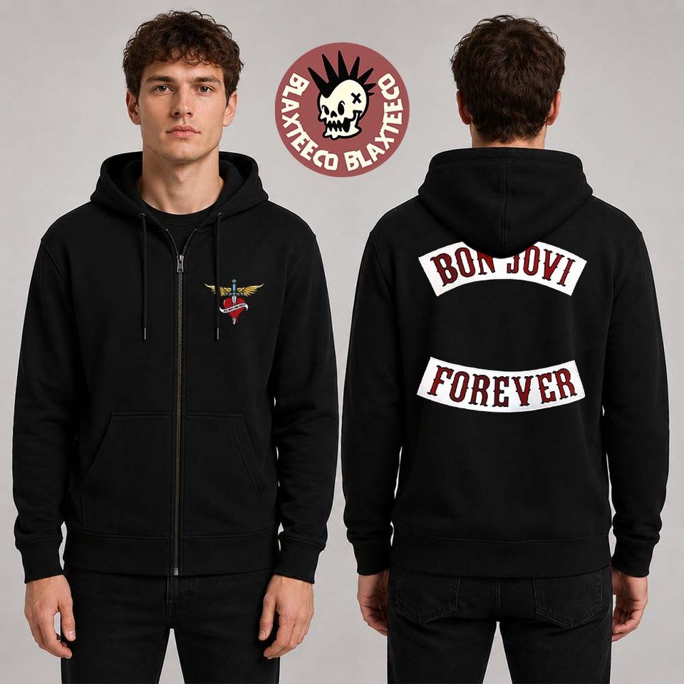 Bon Jovi Forever Tour 2026 Heart And Dagger Double Sided Zip Hoodie