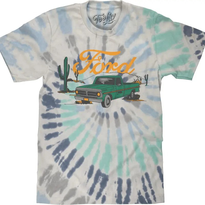70s Ford Pick-Up Truck Tie Dye T-Shirt - Glacier Tie Dye Hoodie, Sweatshirt | RetroVerseTees.com