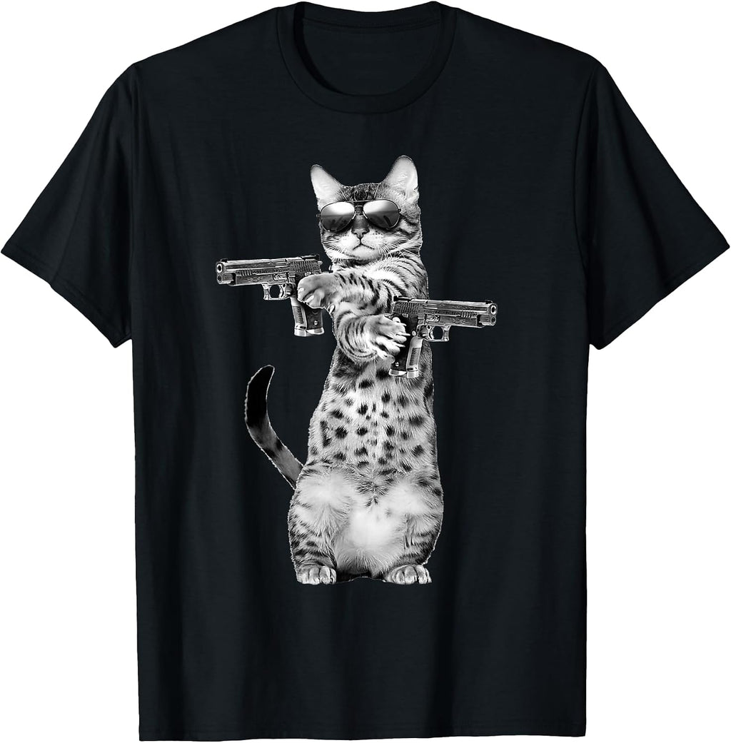 Funny Cat with Guns, Cats Lover T-Shirt