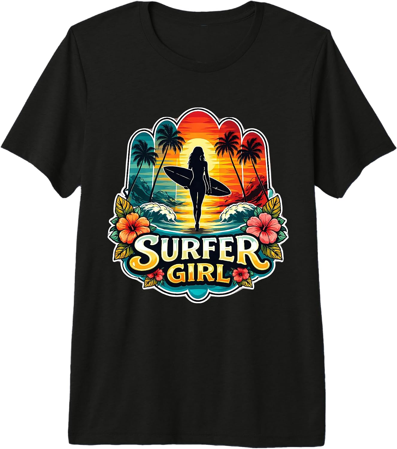 Surfer Girl Surfing Lover Hybiscus Flowers Merch