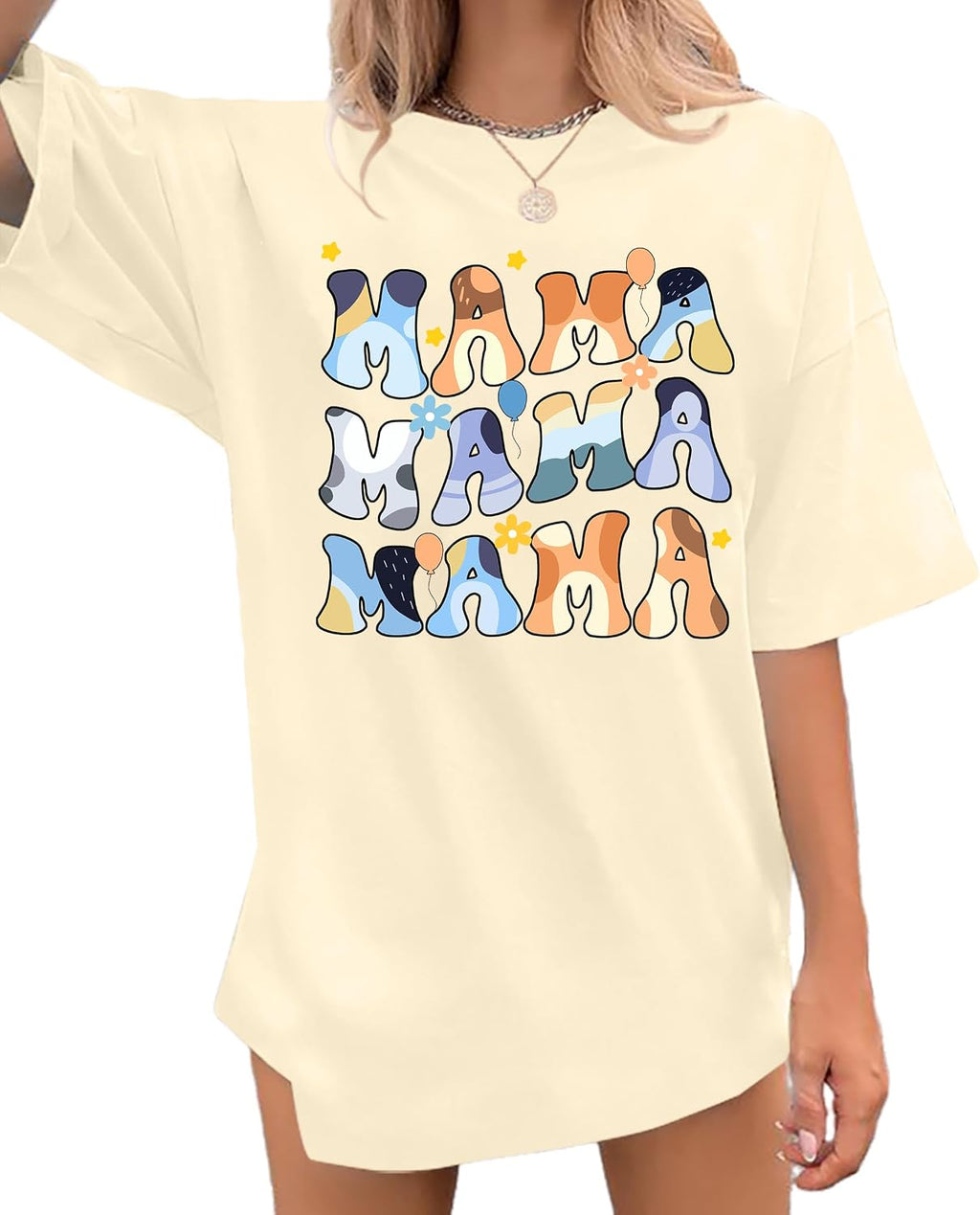 Oversized Mama Shirt Woman Mom Letter Print Tshirt Trendy Mama Shirts Graphic Tees Short Sleeve Tops