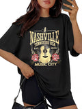 Oversized Rock Band T-Shirts Women Country Music Shirt Nashville Music City Tshirt Vintage Guitar Eagle Wings Graphic Tees