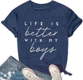 Life is Better with My Boys Women Funny Mom Gift Shirts Graphic Summer Short Athletic Casual Workout Tops