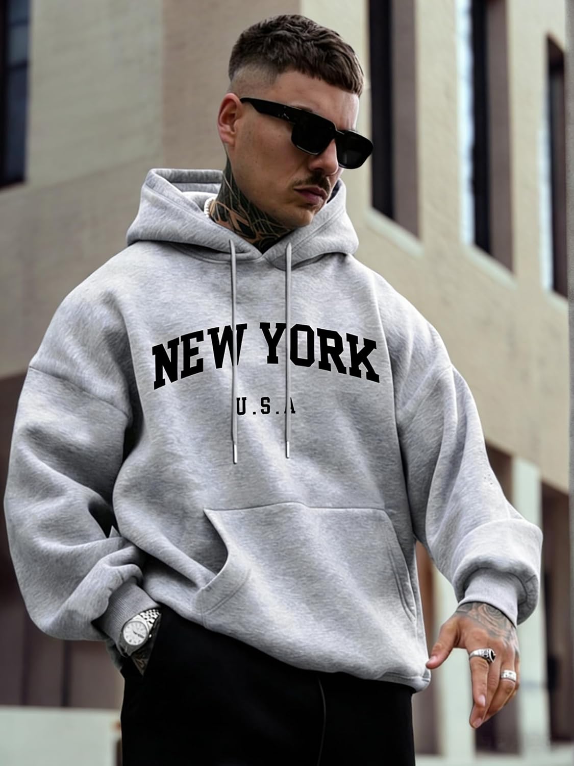 Men Hoodie, Graphic Pullover Hooded Sweatshirt with Pocket, Sizes XS-XXL