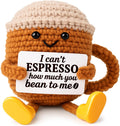Mothers Day Gifts for Mom, Birthday Graduation Gift for Her Him Women Men Girlfriend Boyfriend, Positive Crochet Espresso Cup, Cute Small Coffee Lover Gift for Best Friend Couple Wife Husband