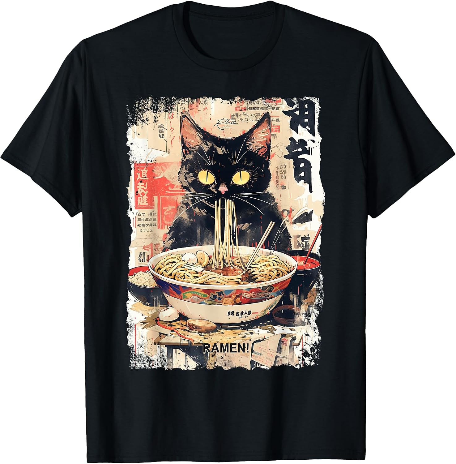 Ramen Noodles Cat Japan Y2K Kawaii Retro Cats Manga Anime T-Shirt