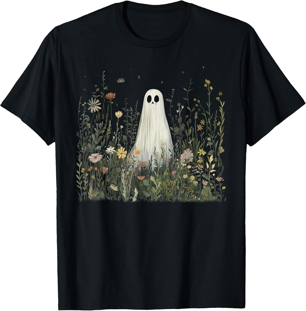 Cute Ghost in Wildflower Spooky Fall Halloween Tee