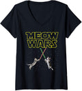 Womens Meow Wars Cat Shirt Funny Gifts For Cats Lovers V-Neck T-Shirt
