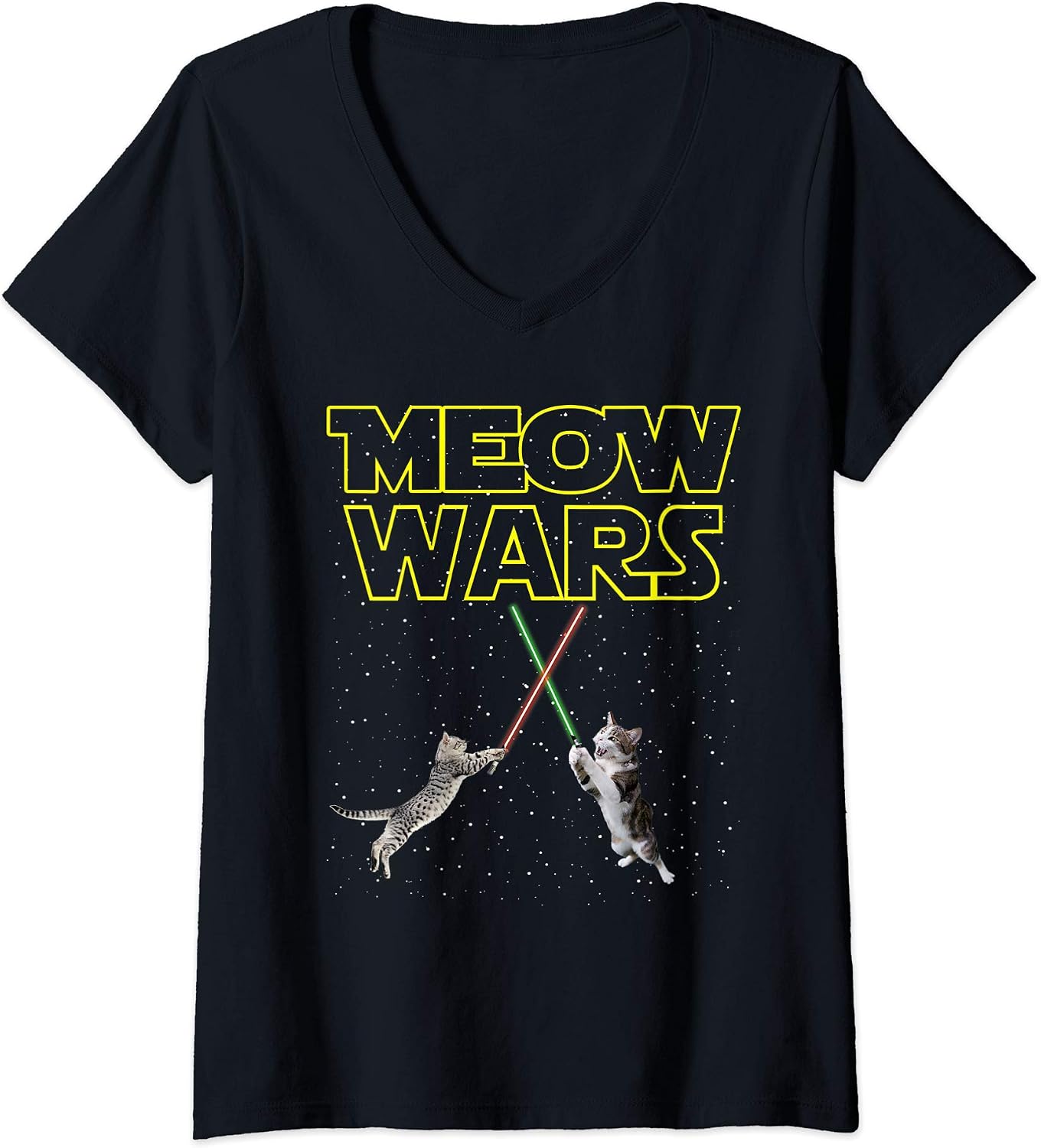 Womens Meow Wars Cat Shirt Funny Gifts For Cats Lovers V-Neck T-Shirt