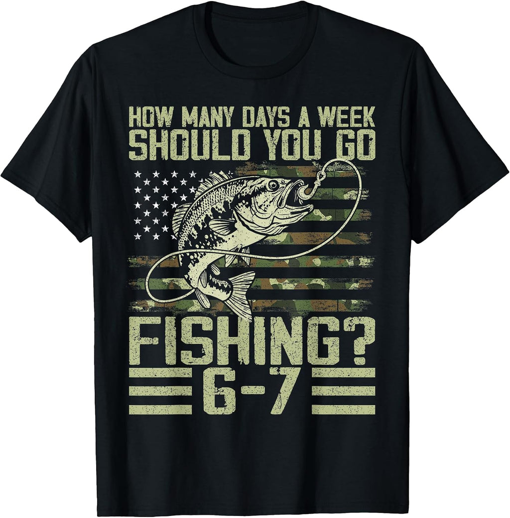 Funny Fishing Boy Teens Kid Camouflage USA Flag Bass Fish 67 T-Shirt