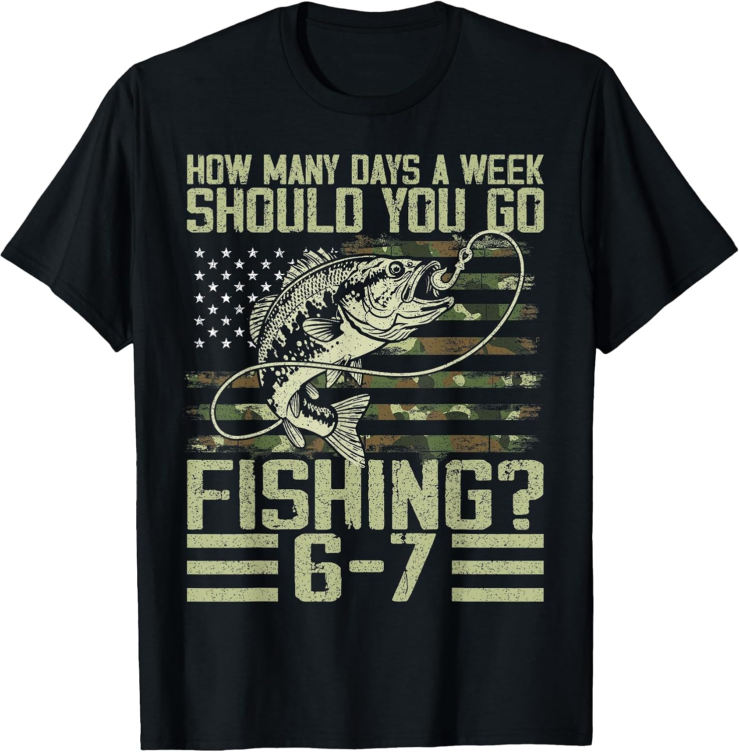 Funny Fishing Boy Teens Kid Camouflage USA Flag Bass Fish 67 T-Shirt