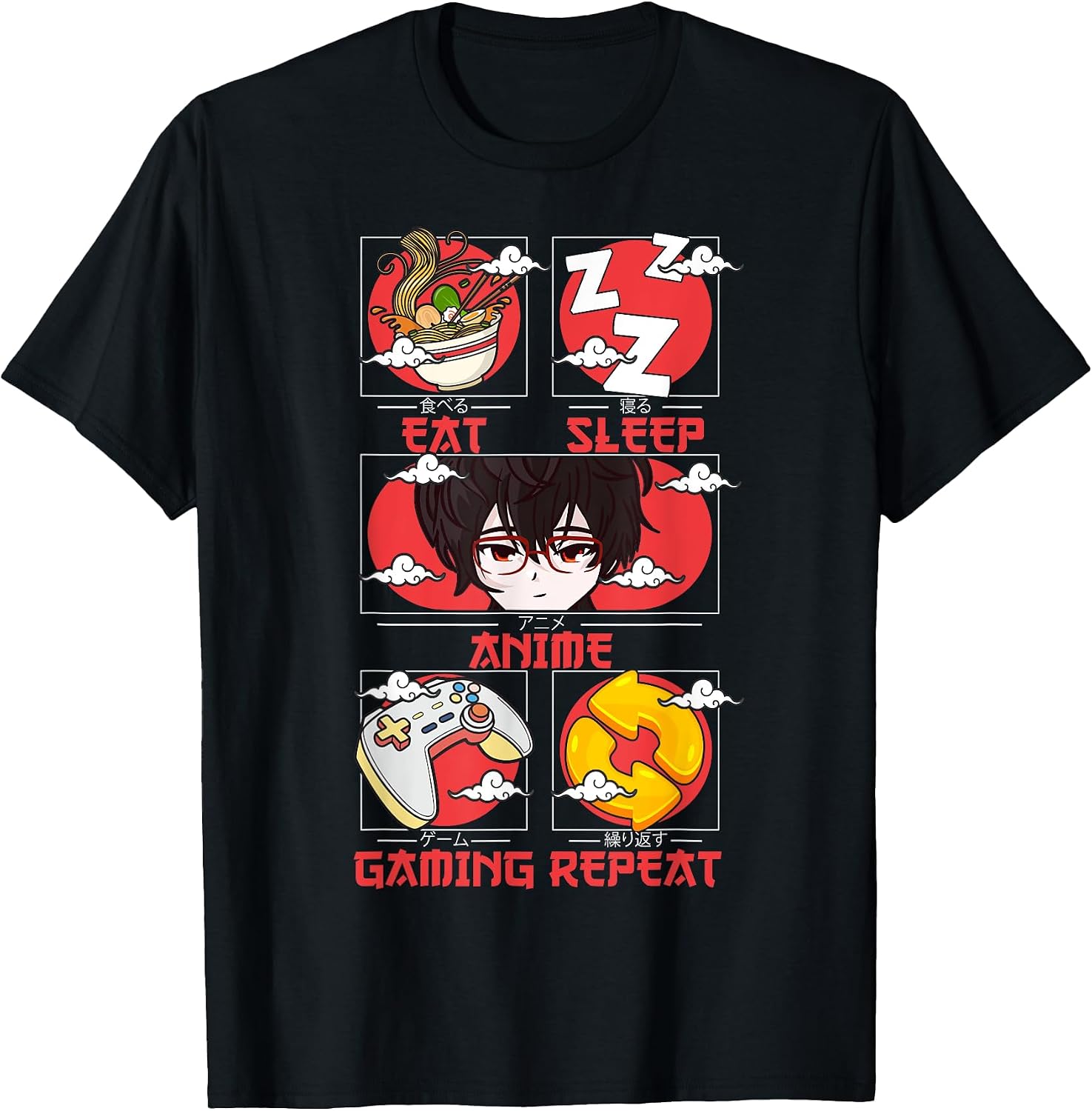 Eat Sleep Anime Gaming Repeat Teen Boys Girls Kids