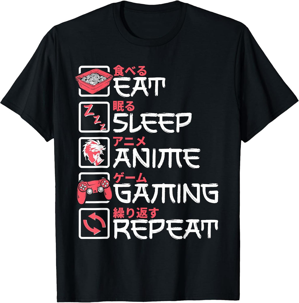 Eat Sleep Anime Gaming Repeat Otaku Gamer Shirts