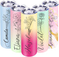 Personalized Tumbler with Name, Birth Flower, Text and Photo, Custom 20 Oz Stainless Steel Coffee Cup, Personalized Mother’s Day Birthday Gift for Women Mom Girlfriend Sister Coworker Best Friend