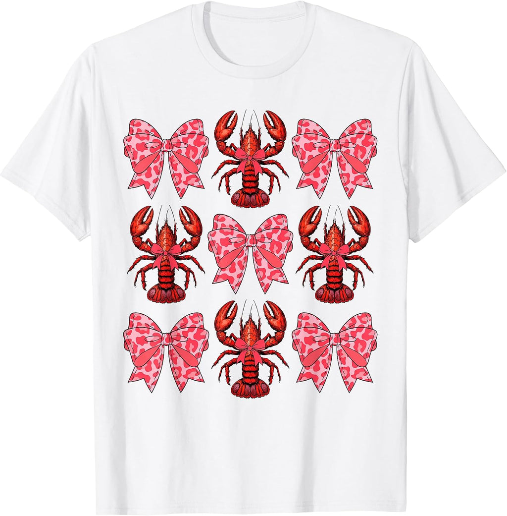 Cute Coquette Bow Crawfish Graphic Y2K Girls Women Aesthetic T-Shirt