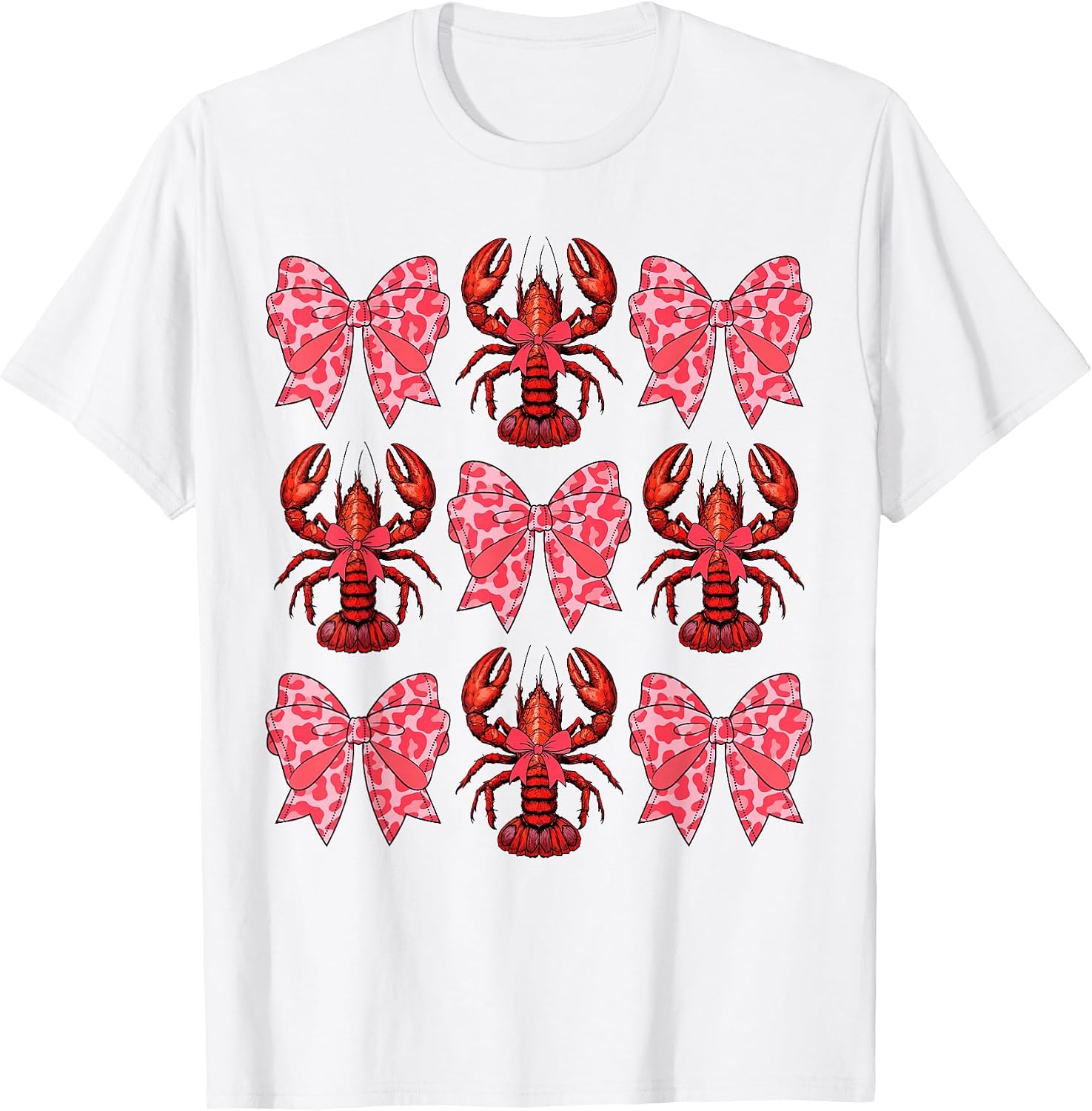 Cute Coquette Bow Crawfish Graphic Y2K Girls Women Aesthetic T-Shirt