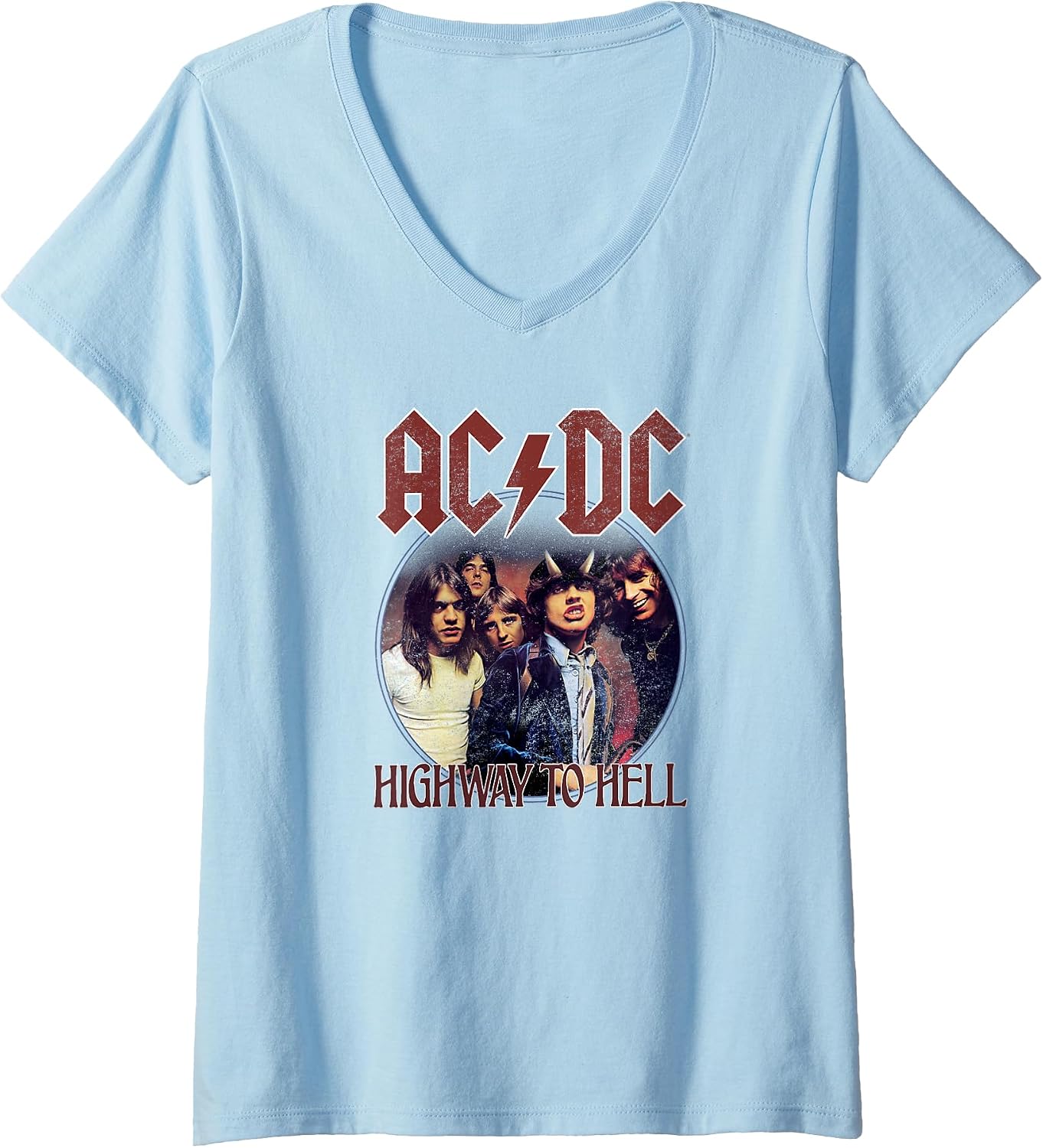 Womens Official AC/DC Rock Music Highway to Hell Circle Band Logo V-Neck T-Shirt