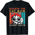 Rockin' The Cat Mom And Aunt Life Auntie Kitty Lover Retro T-Shirt