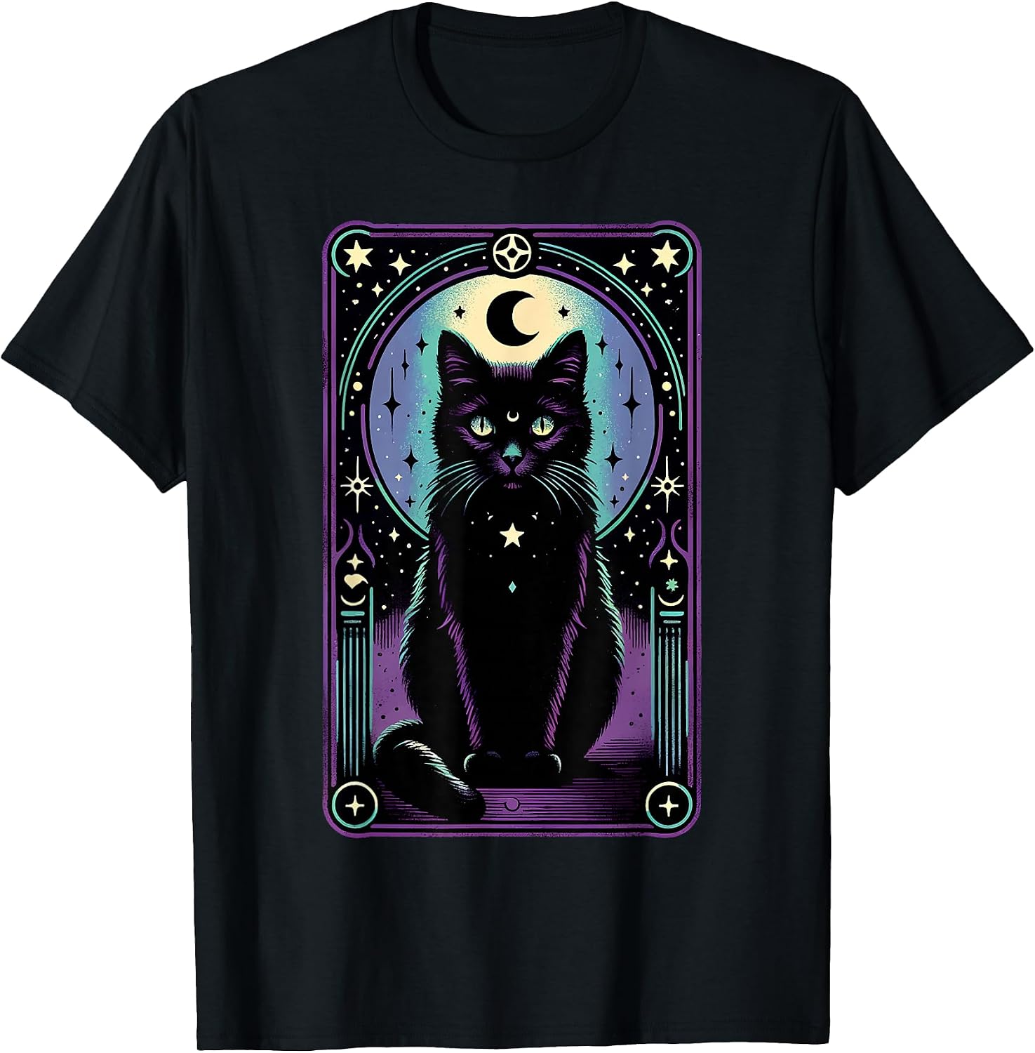 Tarot Card Crescent Moon Black Cat Lover Tarot Cat Vintage T-Shirt