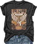 Women's Graphic T-Shirts Vintage Floral Shirt Women Boho Flowers Tees Nashville Music City Tshirt Short Sleeve T Shirt