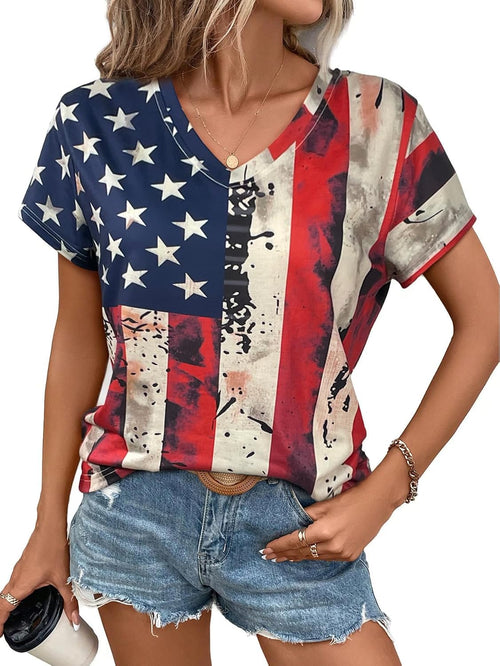 4th of July Shirts Women American Flag Patriotic Shirts USA Star Stripes Graphic T Shirt Short Sleeve Summer Tees