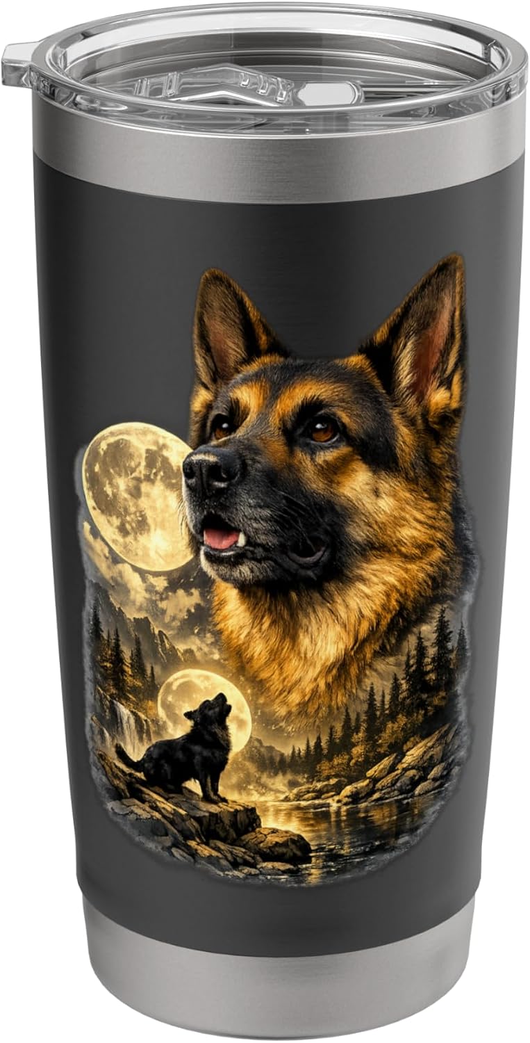 German Shepherd Howling Wolf Moon Nature Graphic