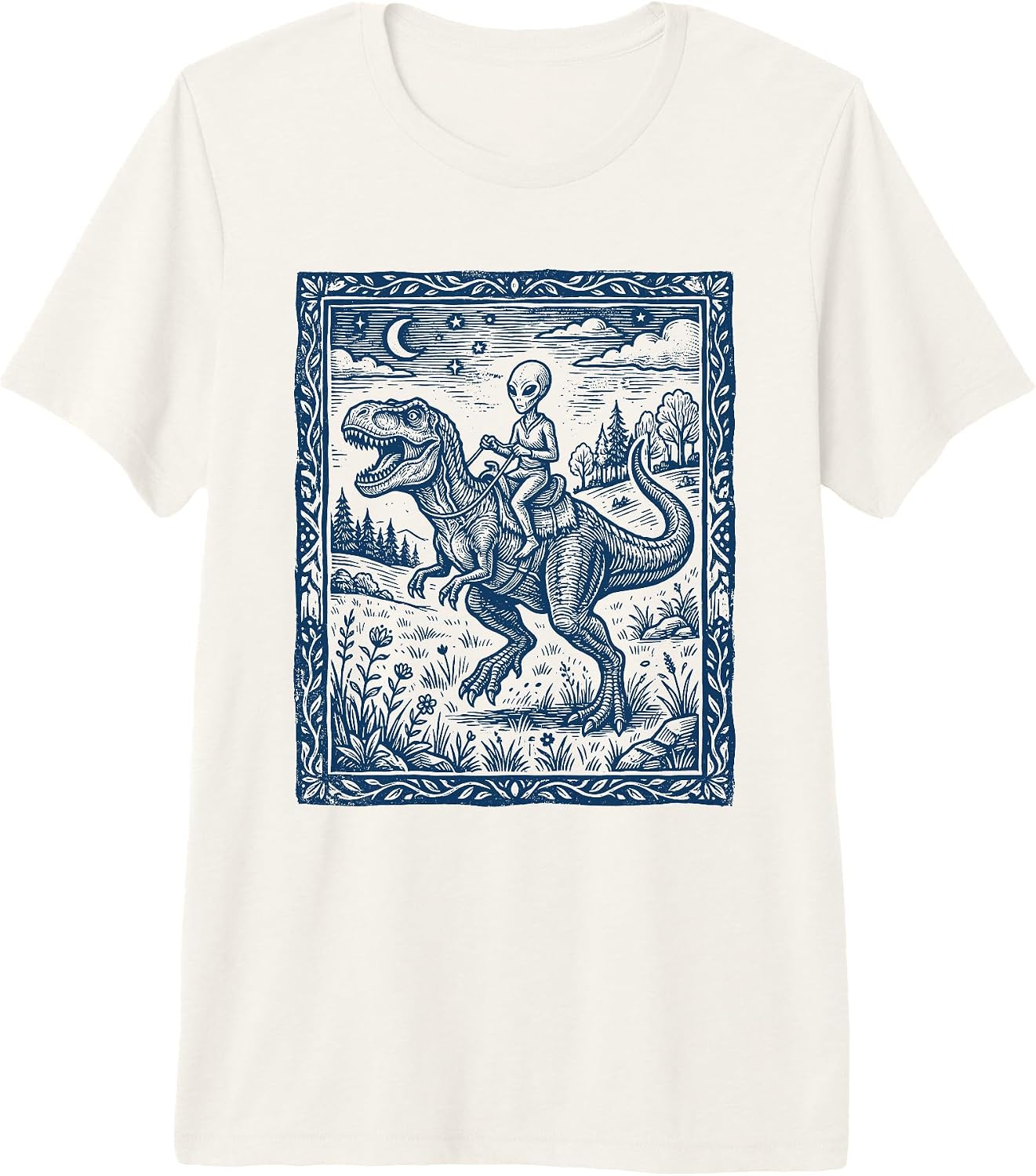 Retro Sci-Fi Prehistoric Linocut Aesthetic Art
