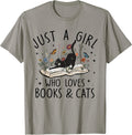 just A Girl Who Loves Cats and Books Reading Bookworm Girls T-Shirt