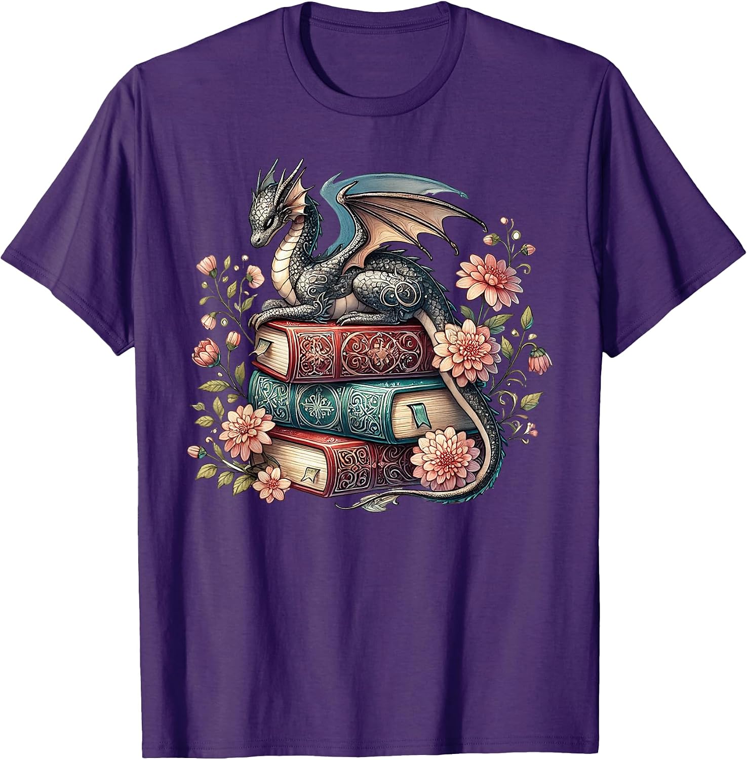 Cute Cottagecore Book Dragon Flower Bookish Tee