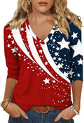Womens 3/4 Sleeve V Neck American Flag T-Shirts 4th of July Independence Day Summer Graphic Tee Tops