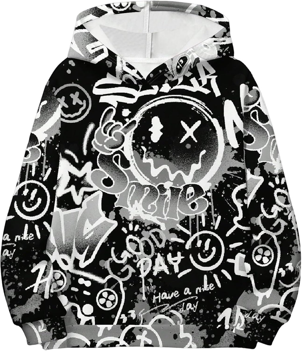 Boy's Graphic Hoodie Cartoon Print Long Sleeve Hooded Sweatshirt Loose Pullover Tops