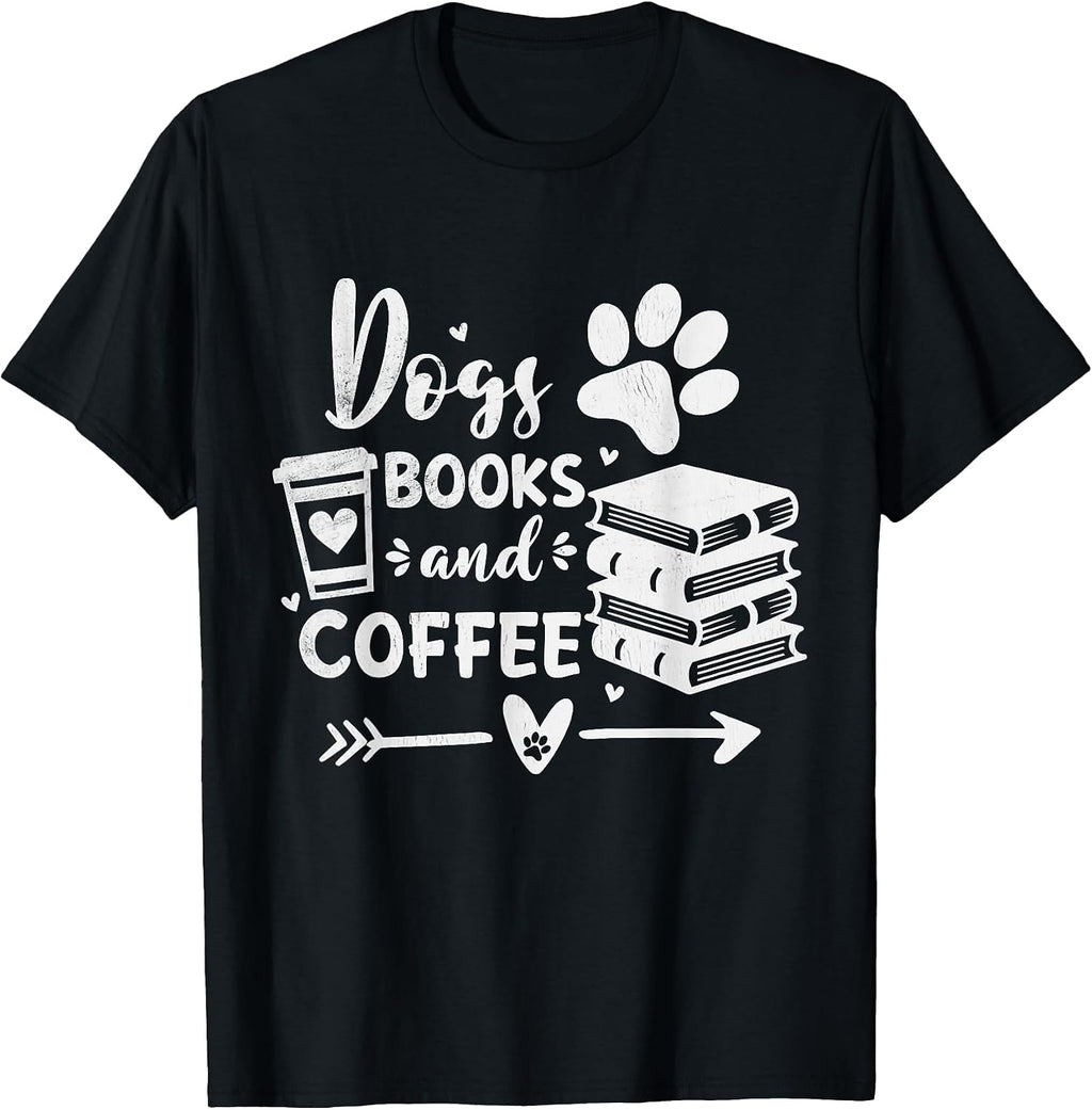 Funny Dogs Books And Coffee Reading Lovers Tee