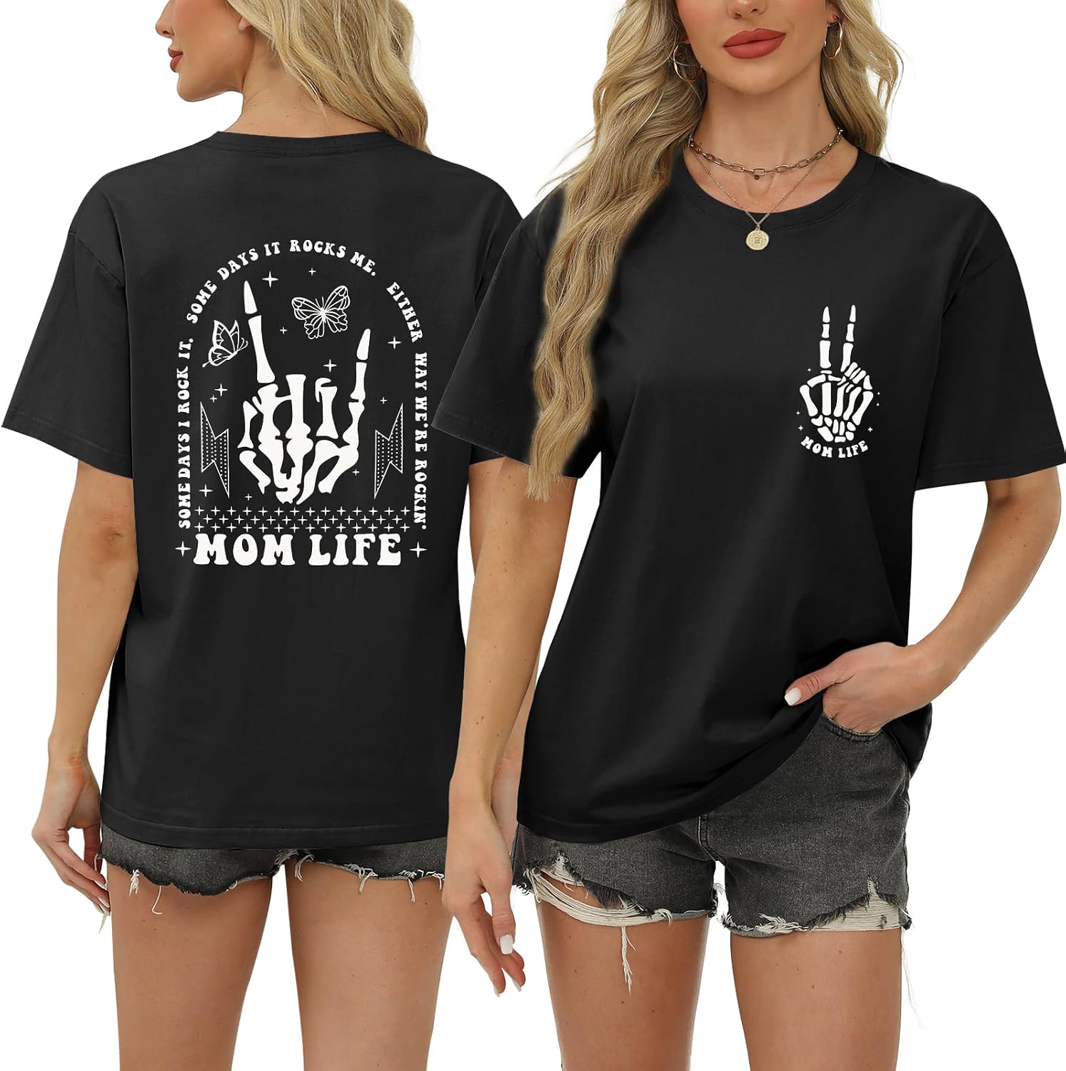 Mom Life Shirts for Women Funny Oversized Mama Tshirt Skeleton Graphic Tees Vintage Casual Short Sleeve T-Shirts Tops