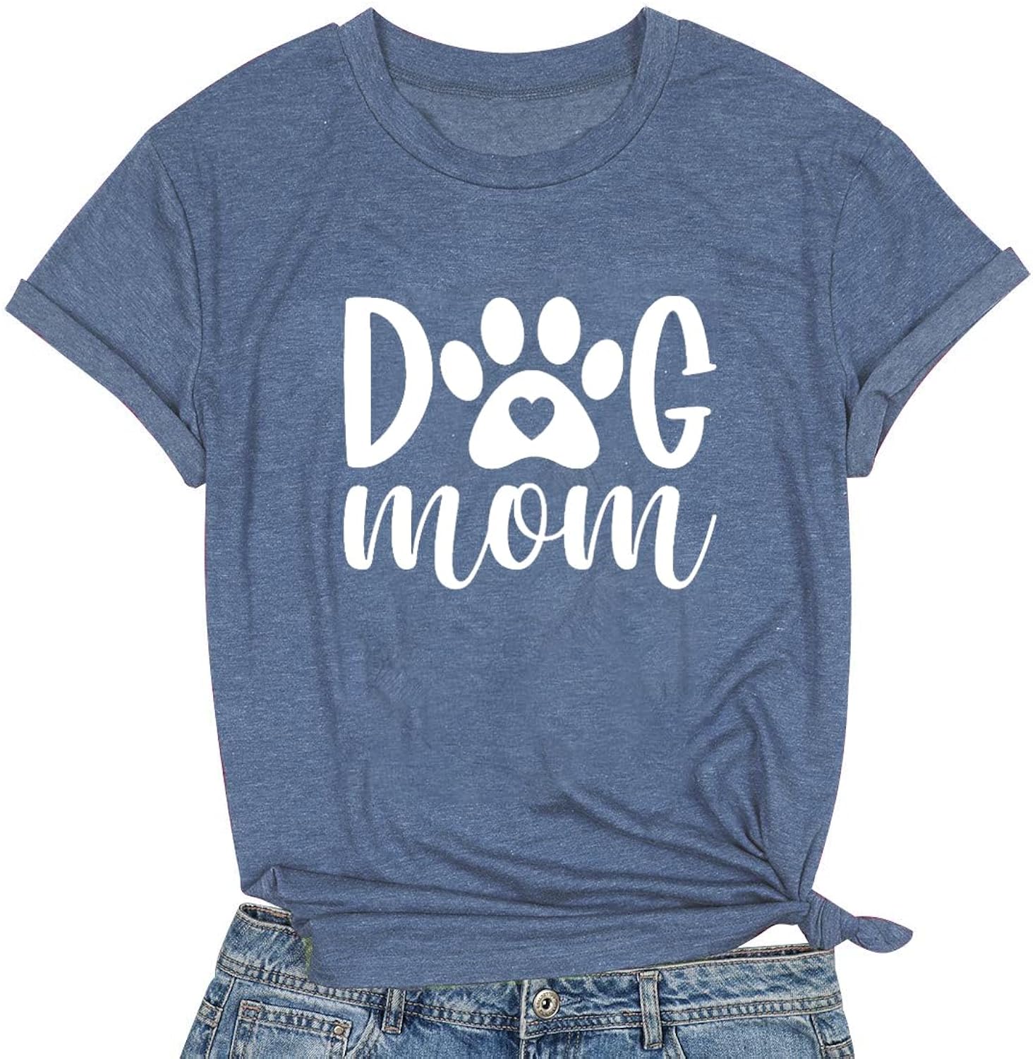 Dog Mom Tshirts Women Dog Paw Printed Mom Shirt Casual Short Sleeve Tee Tops
