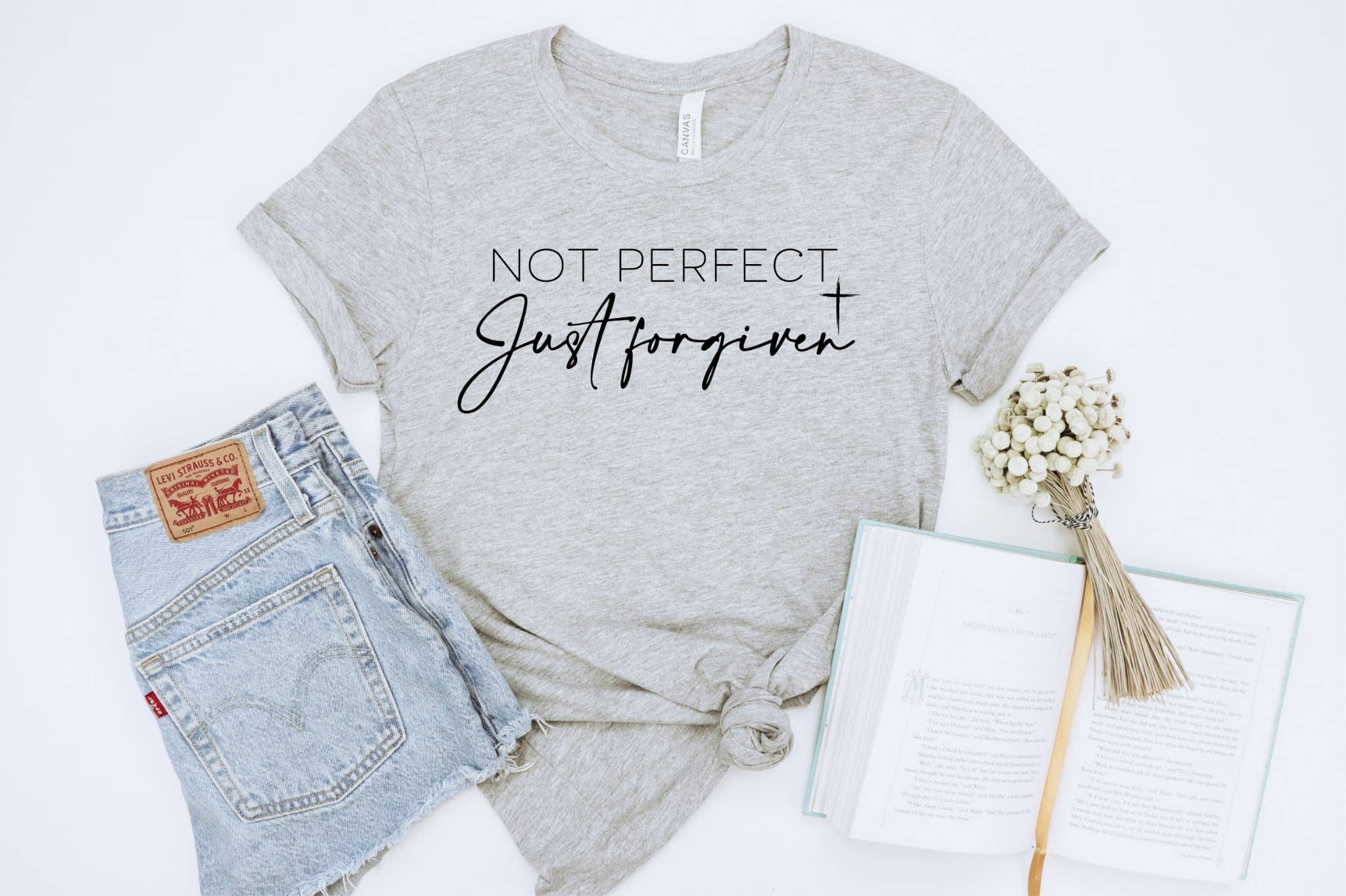 Not Perfect Forgiven Grey Faith Based Graphic T-Shirt