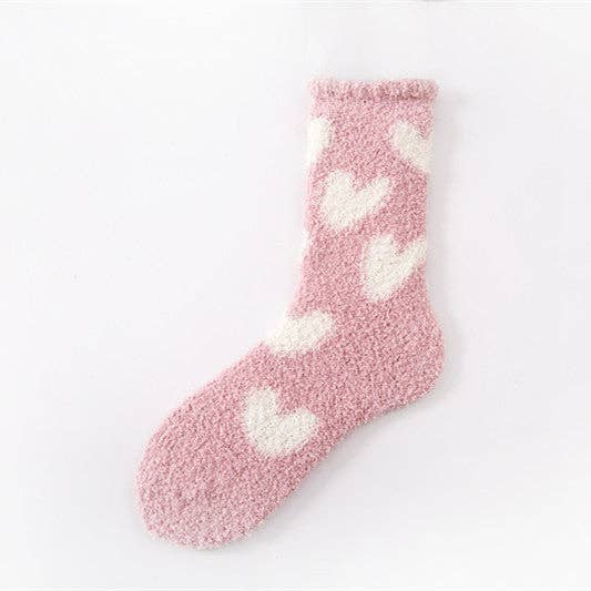 Pink/White Heart Fuzzy Socks