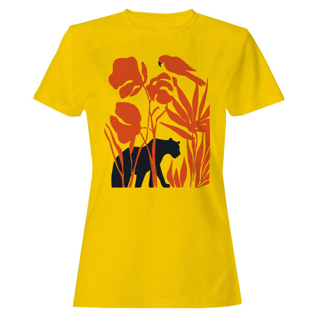 Women's T-Shirt Jungle Panther Parrot Silhouette