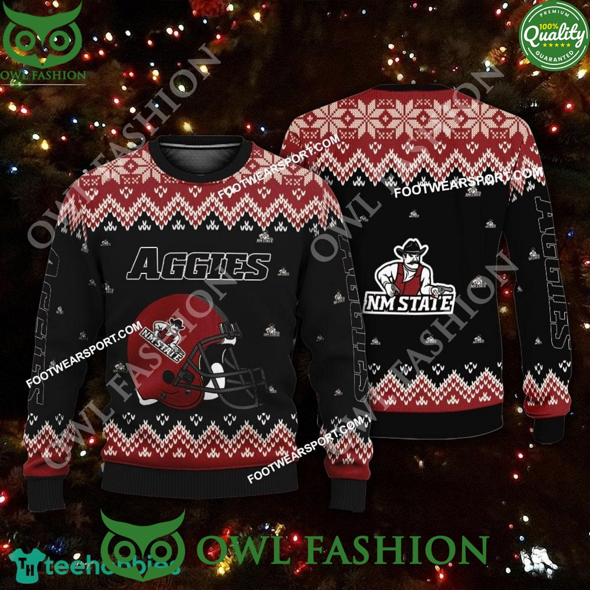 Logo Pattern Helmet New Mexico State Aggies Xmas 3D Ugly Sweater