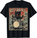 Cat Playing Drums Rock On Vintage Rock Drummer Cat T-Shirt