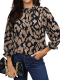 Women Polka Dot Long Sleeve Blouse Shirts Work Mock Neck Ruffle Top