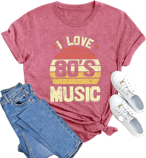 80s Music Shirt for Women I Love 80's Music Shirts Old Music Fans Vintage Tee Tops